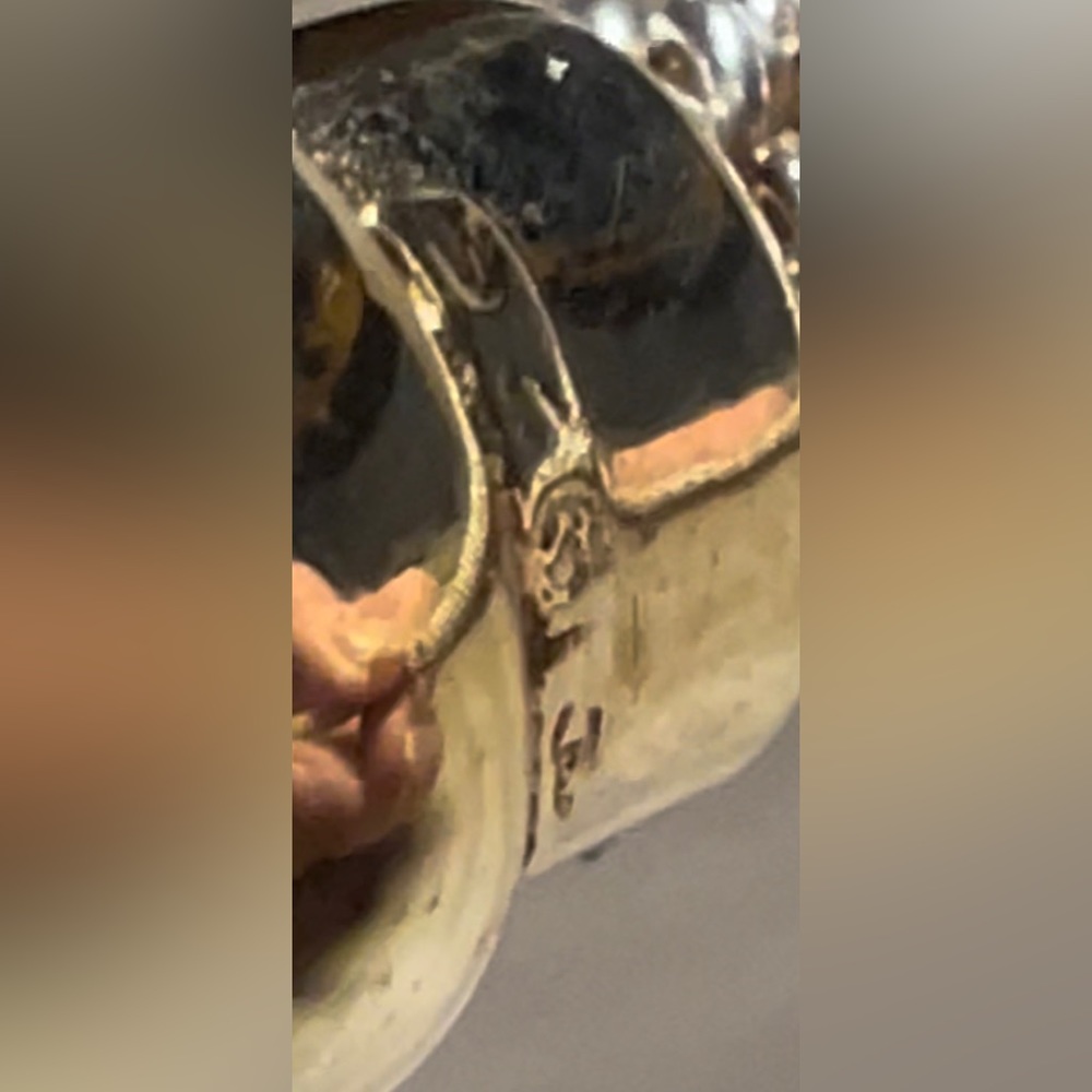 Vintage Designer Sterling Silver & Gold Onyx Cabochon Tip Cuff Bracelet, 7" - Picture 8 of 10